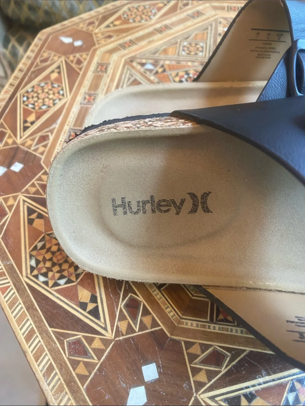 Hurley Black Double-Buckle Slide Sandals with Cork-Look Footbed